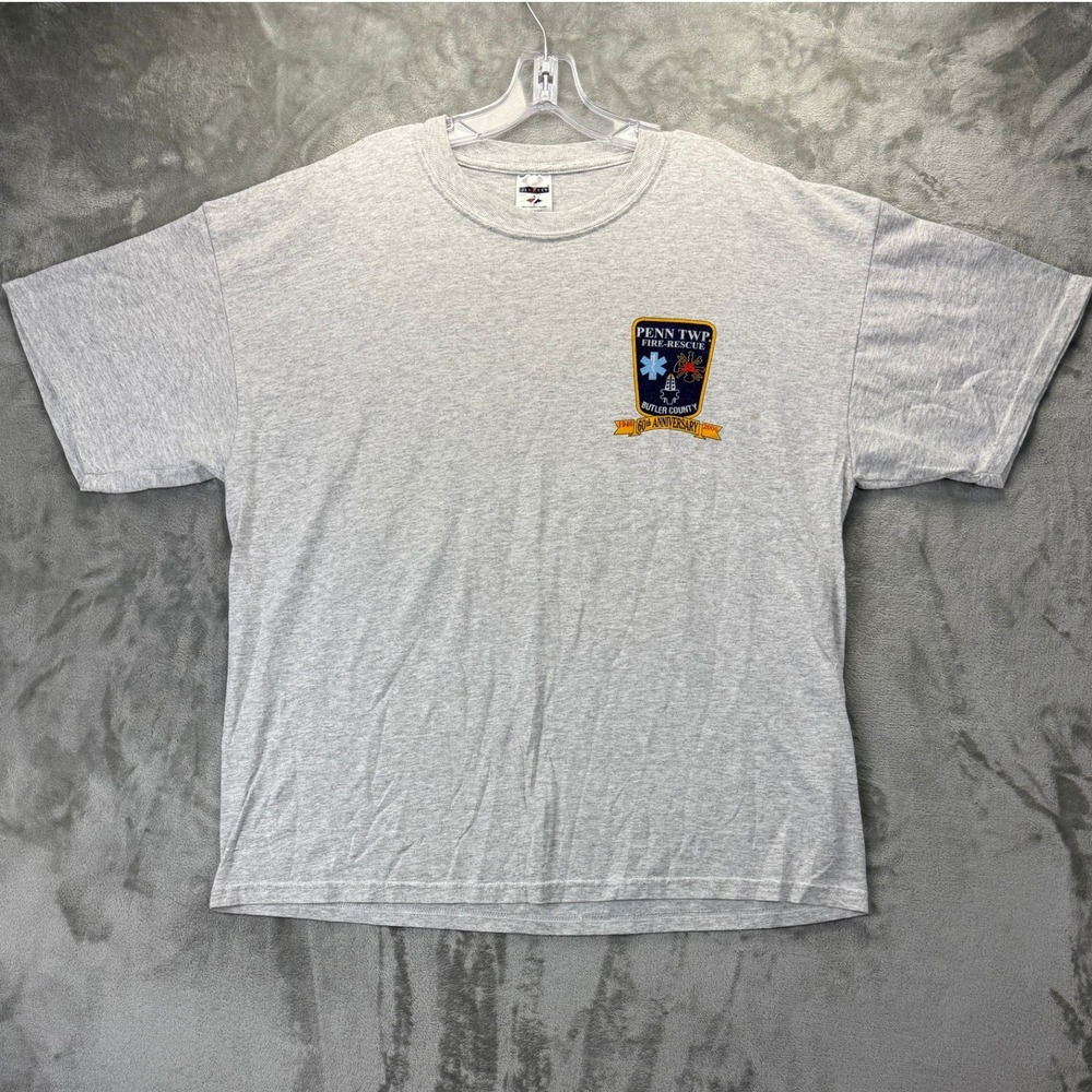 Jerzees Mens XL Penn Twp Fire Rescue 60th Anniversary Graphic T-Shirt Gray 2006